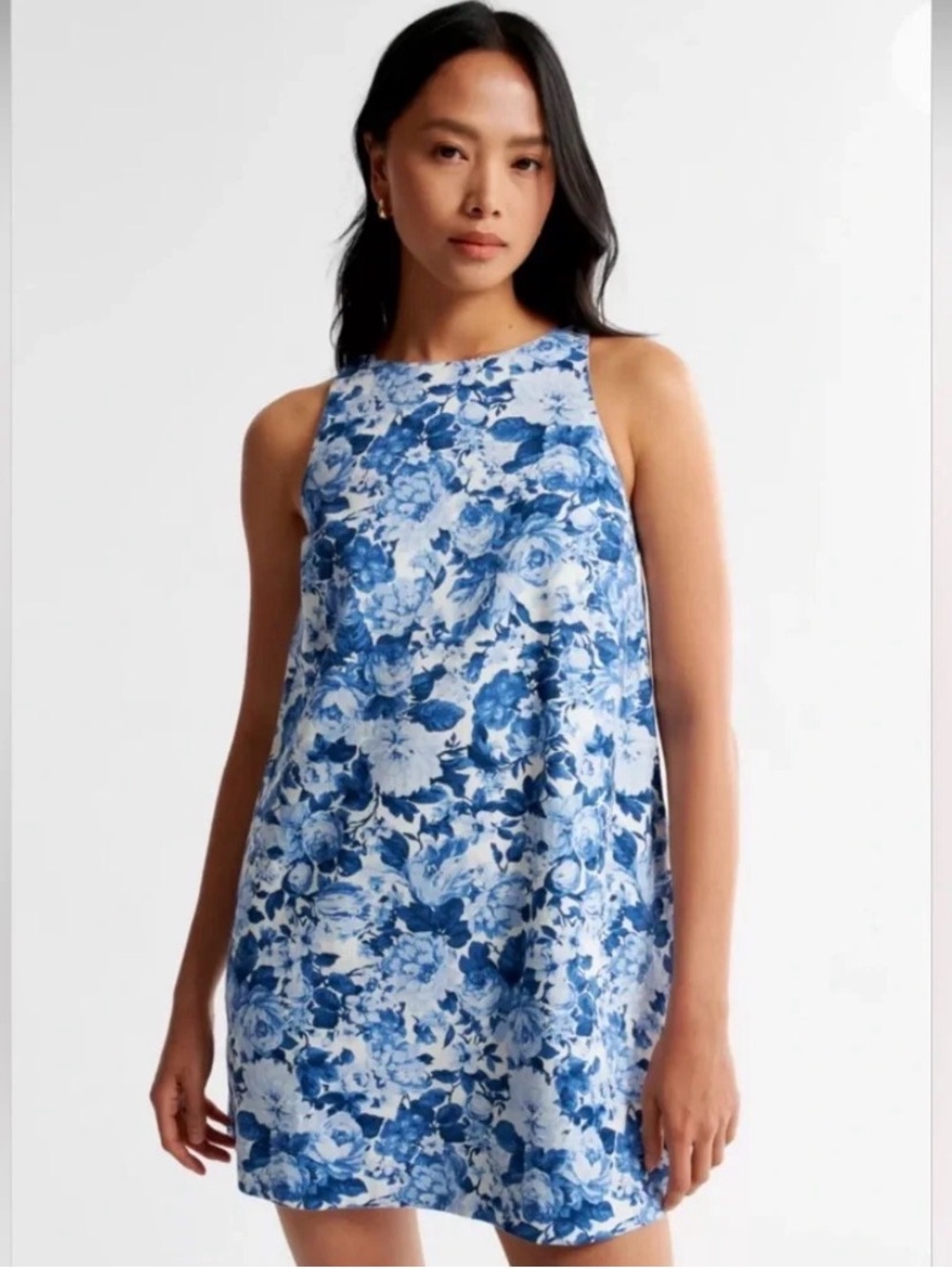 Abercrombie & Fitch Women’s Blue Floral Cotton Linen Blend Mini Dress Size M